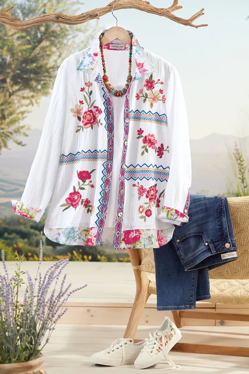 Artful Embroidery Gauze Big Shirt