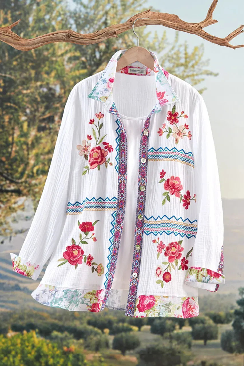 Artful Embroidery Gauze Big Shirt