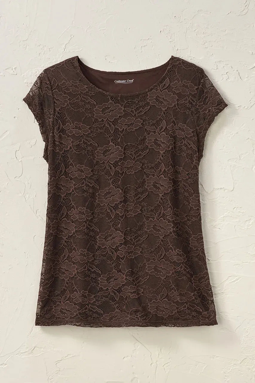 Cap-Sleeve Stretch Lace Tee