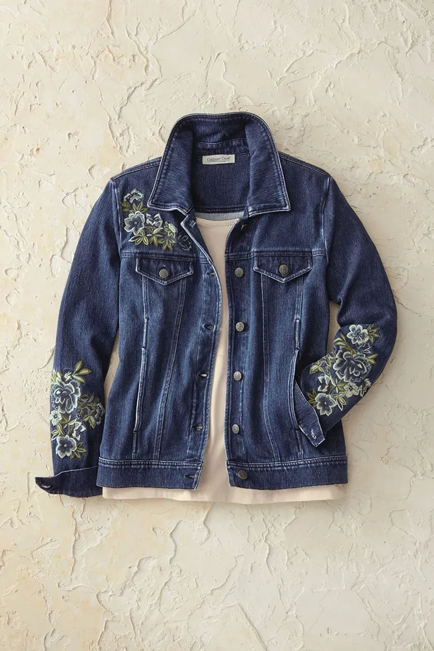 Embroidered Knit Denim Jacket