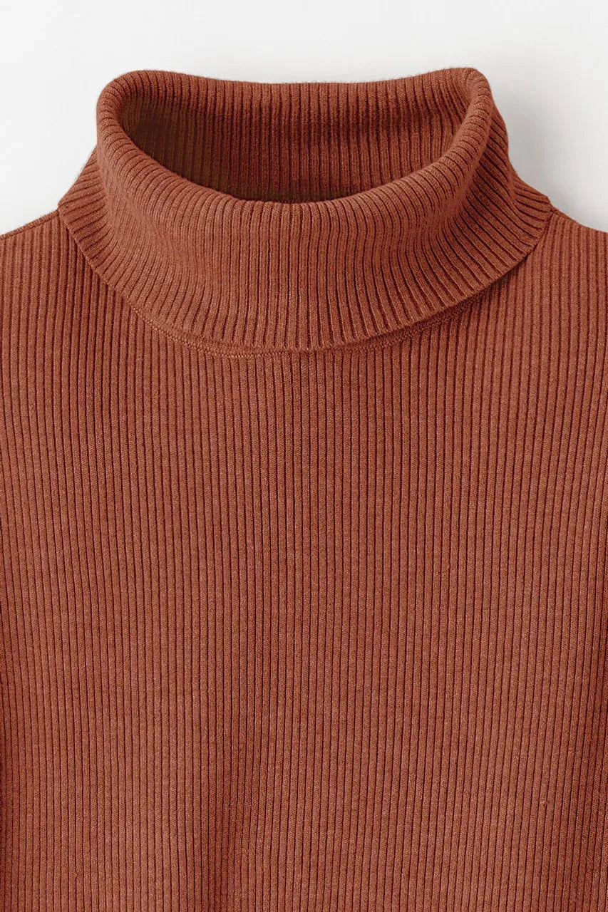 Elbow-Sleeve Ribbed Turtleneck