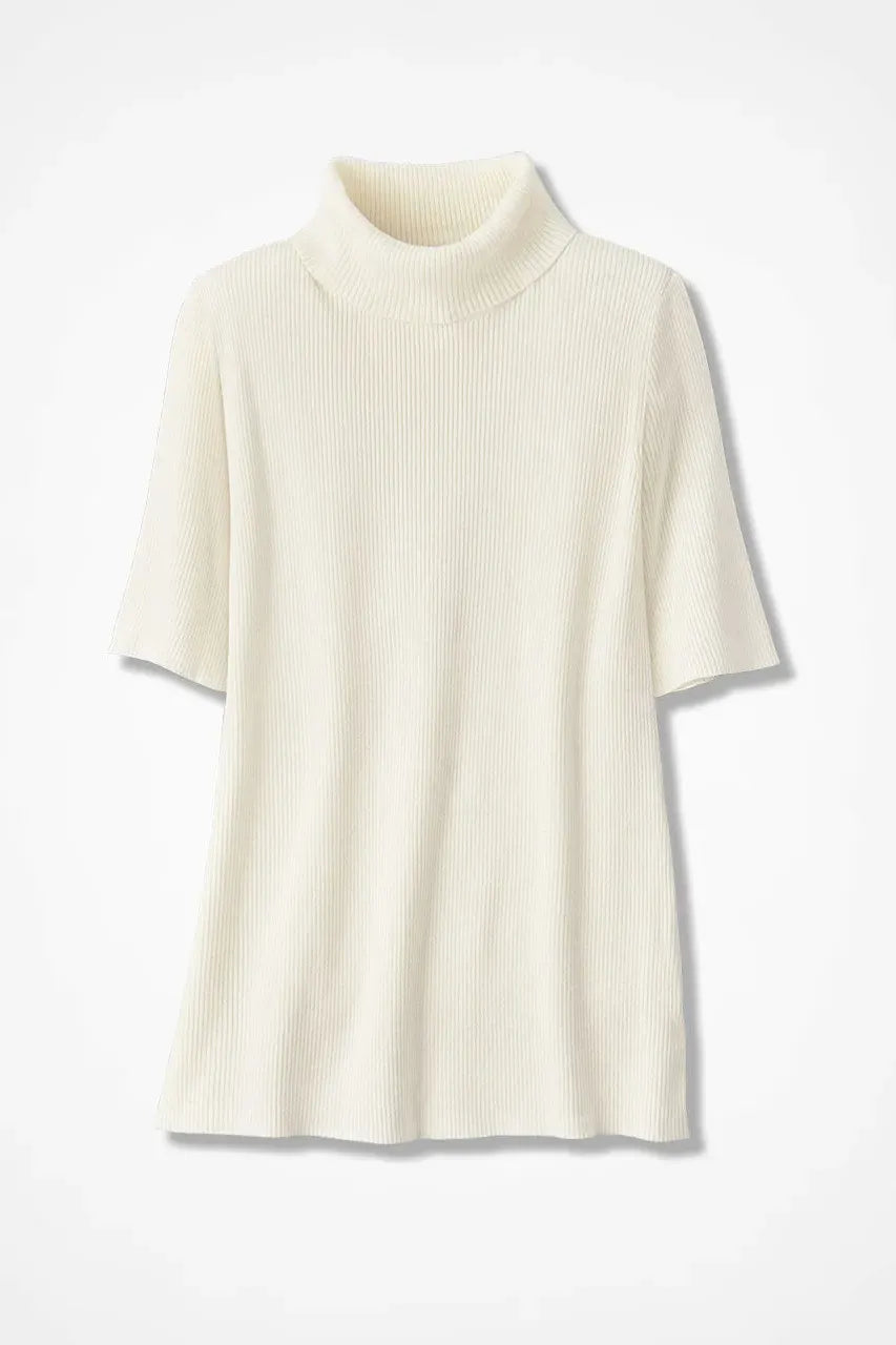 Elbow-Sleeve Ribbed Turtleneck
