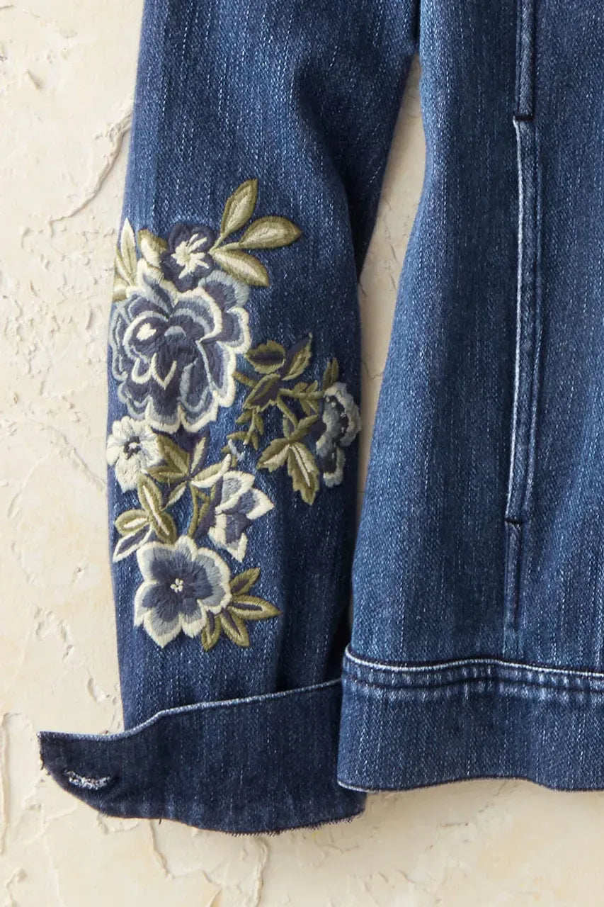 Embroidered Knit Denim Jacket