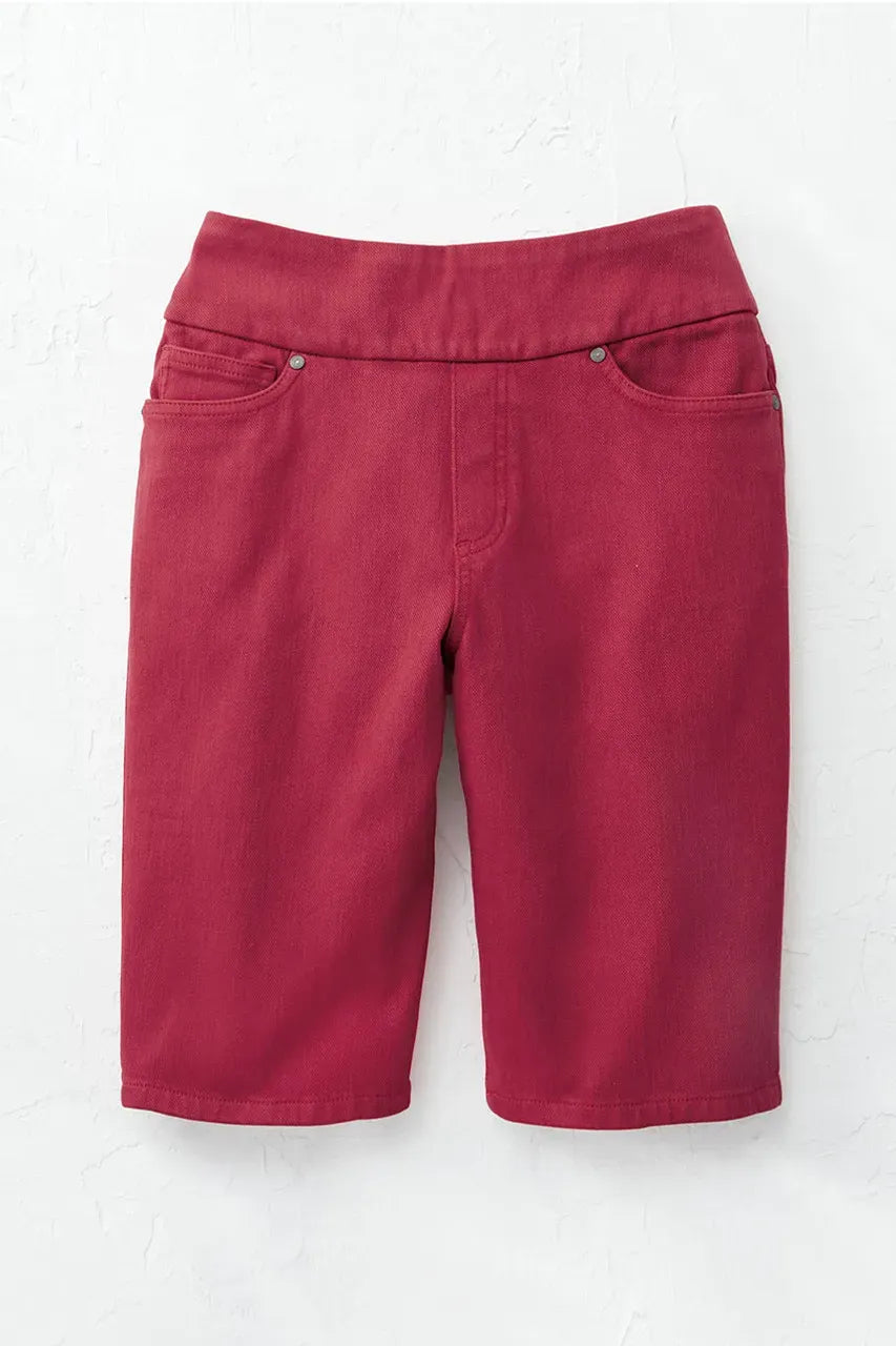 Knit Denim Mid Rise Pull-On Shorts