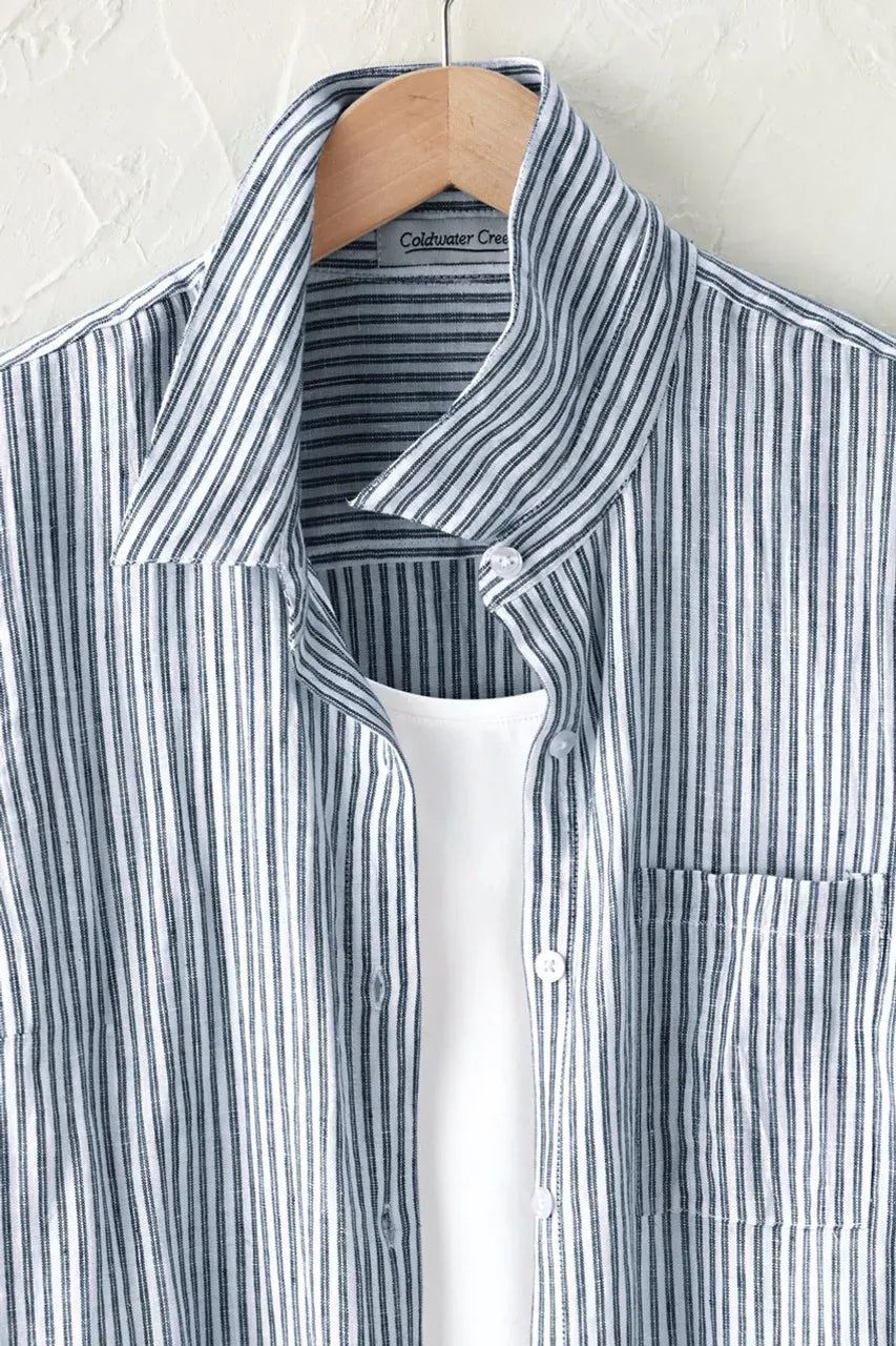 Cross Dyed Striped Linen Tunic Topper