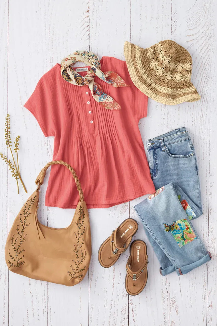 Summer Breeze Gauze Pintuck Top