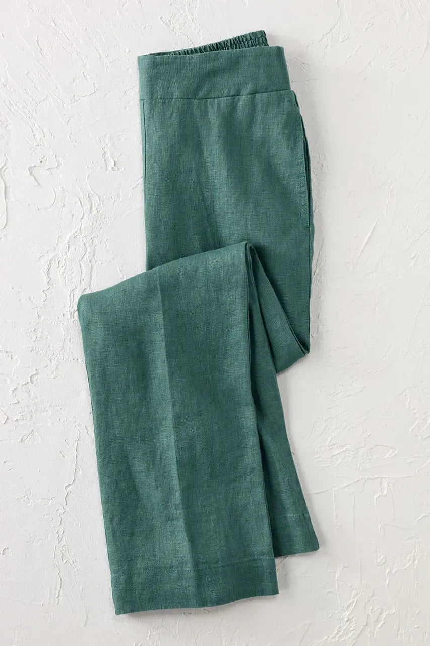 Smocked-Waist Linen Pants