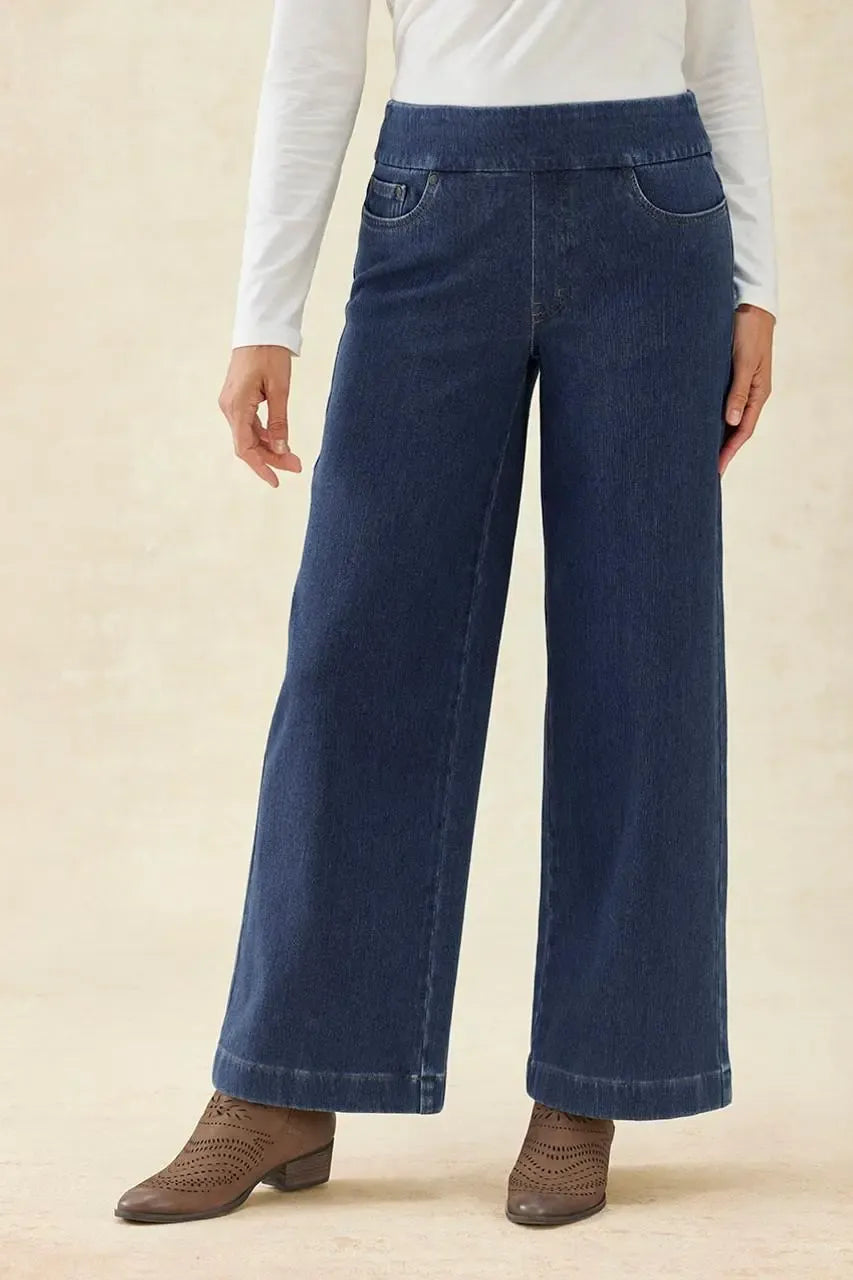 Knit Denim Wide-Leg Jeans