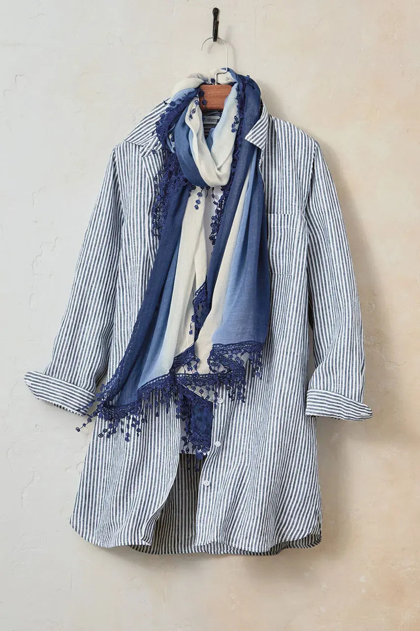 Cross Dyed Striped Linen Tunic Topper