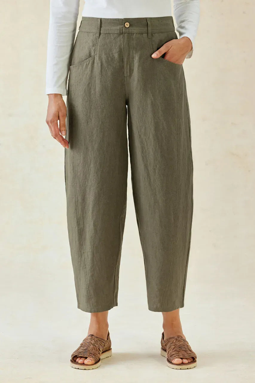 Lantern-Leg Linen Pants