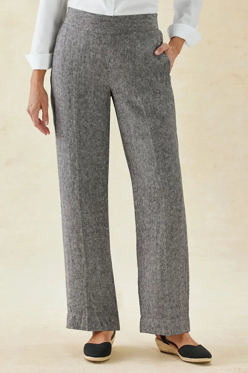 Smocked-Waist Linen Pants