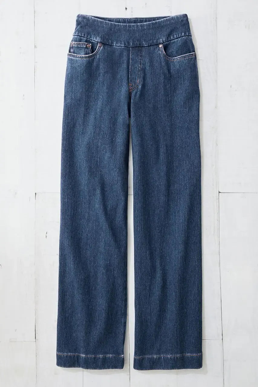 Knit Denim Wide-Leg Jeans