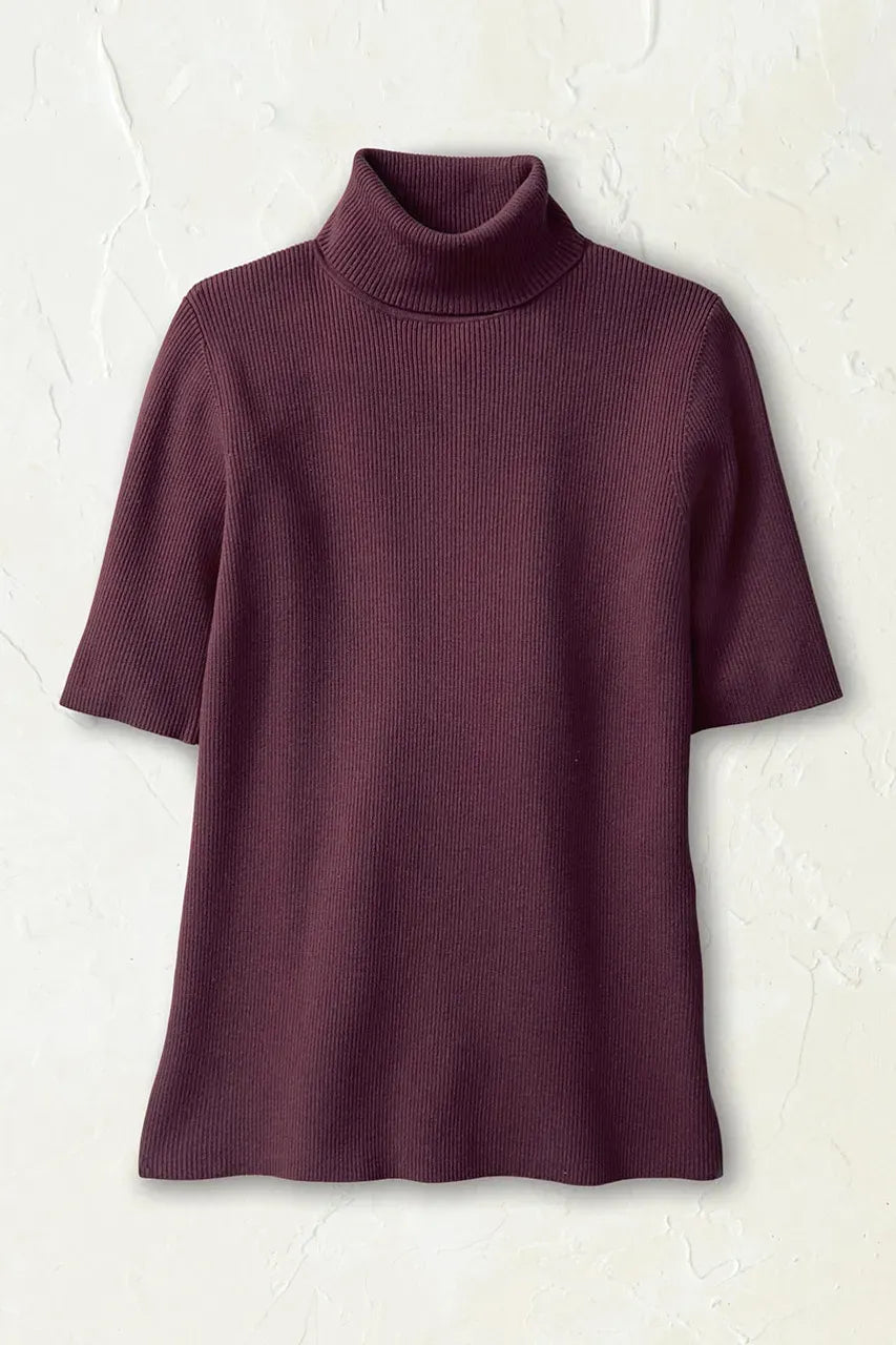 Elbow-Sleeve Ribbed Turtleneck