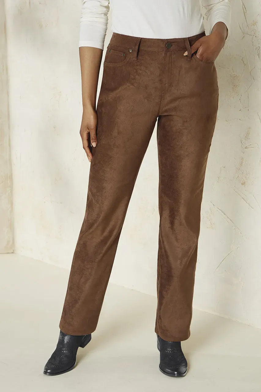 Faux Suede High Rise Straight Leg Pants