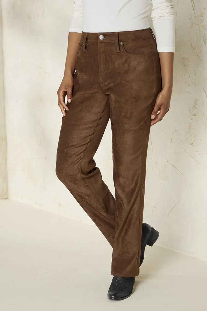 Faux Suede High Rise Straight Leg Pants