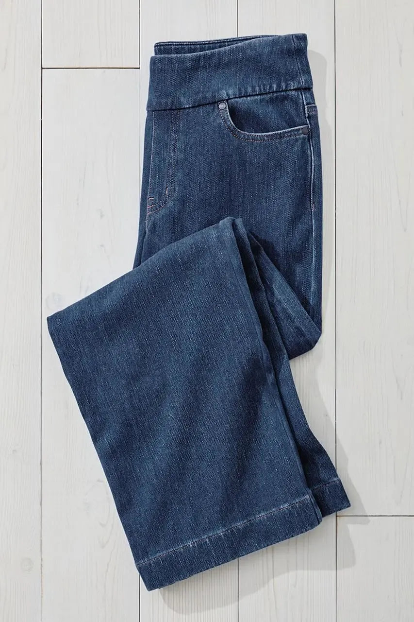 Knit Denim Wide-Leg Jeans