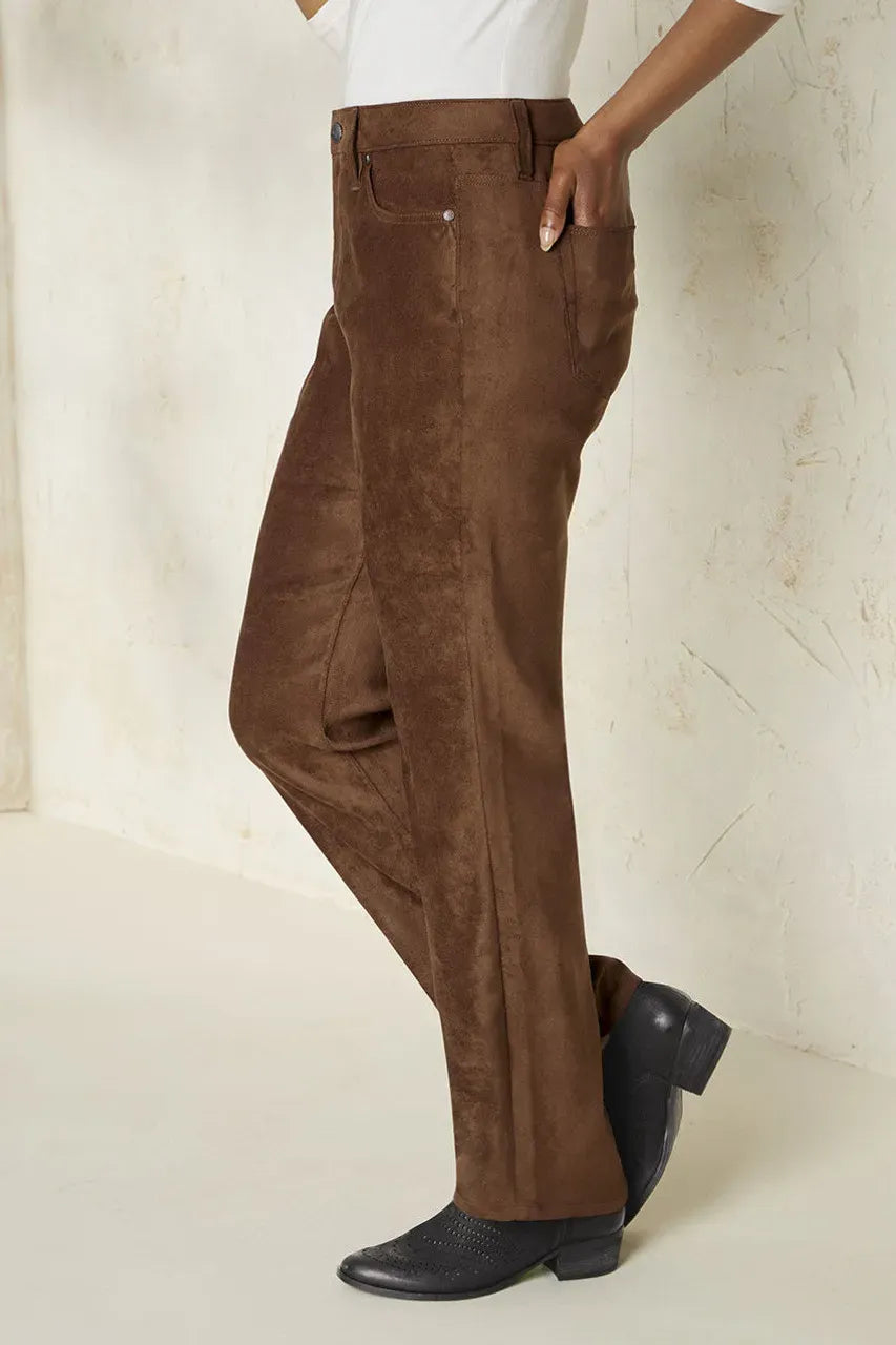 Faux Suede High Rise Straight Leg Pants
