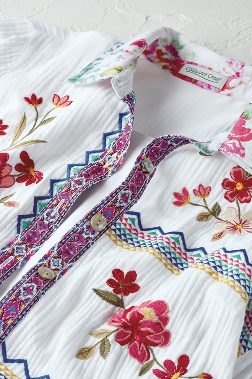 Artful Embroidery Gauze Big Shirt