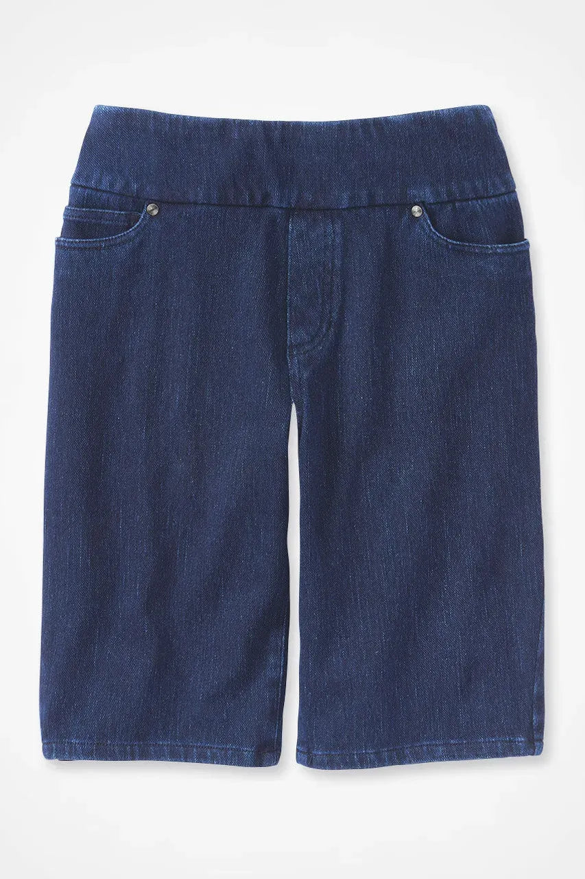 Knit Denim Mid Rise Pull-On Shorts