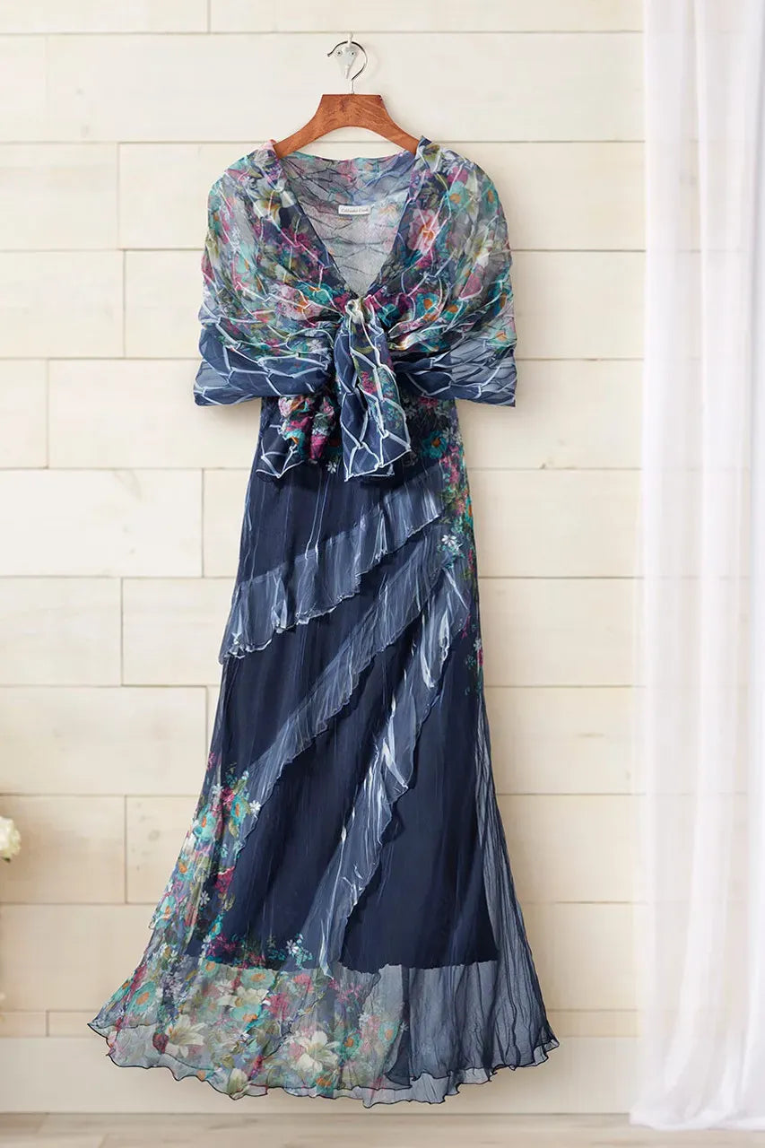Indigo Meadow Ruffle Dress by Komarov