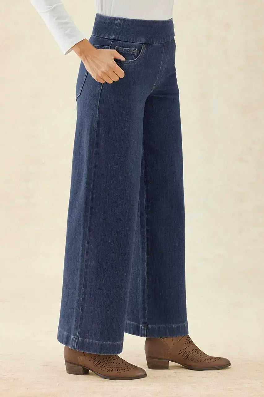 Knit Denim Wide-Leg Jeans