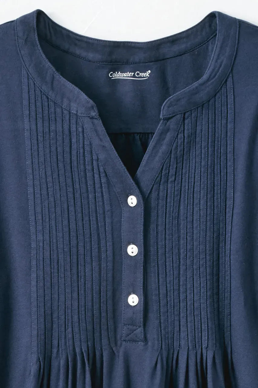 Pintucked Knit Henley A-line Tunic