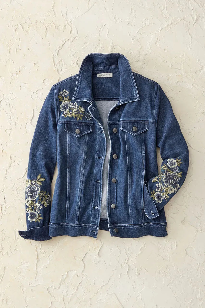 Embroidered Knit Denim Jacket