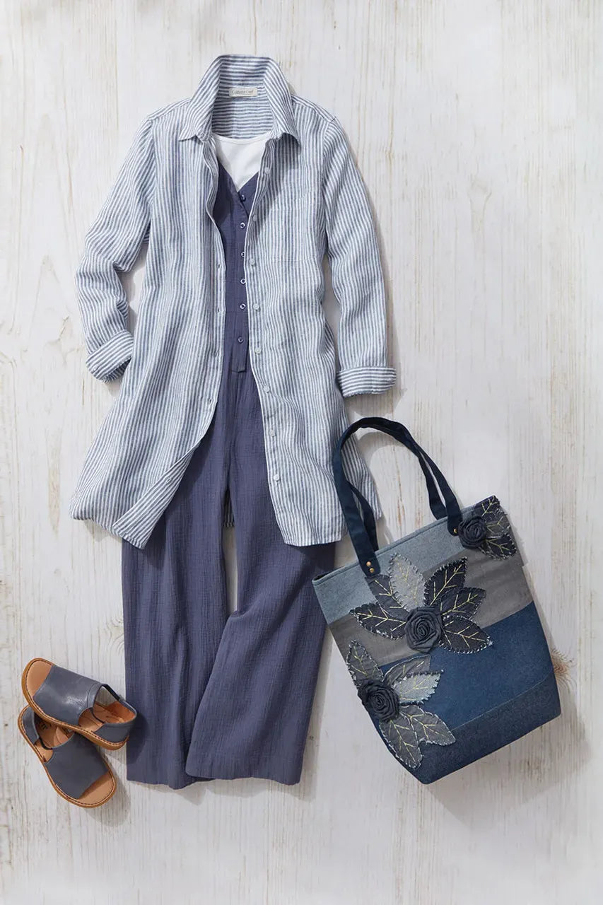Cross Dyed Striped Linen Tunic Topper