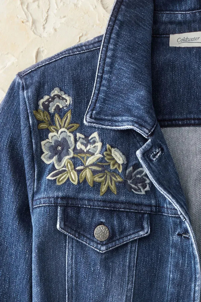 Embroidered Knit Denim Jacket