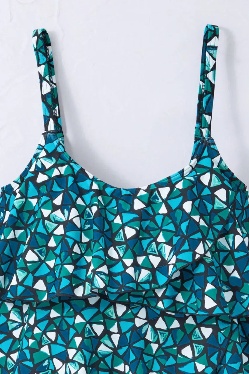 Mosaic Ruffled Tankini Top